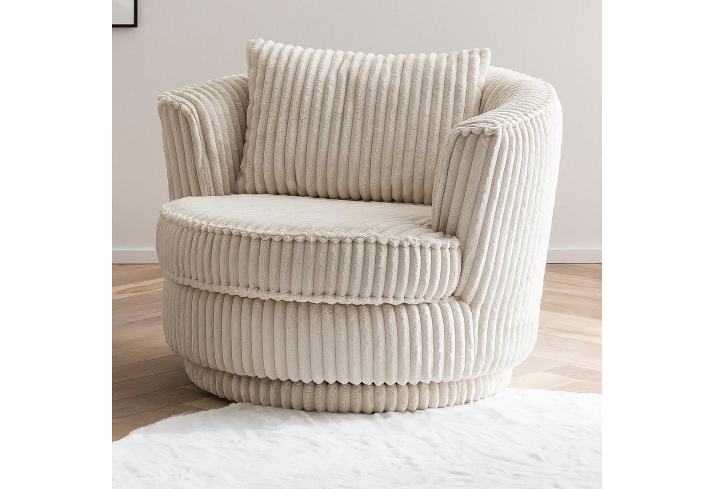 Furn.Design Loveseat Comfy (Komfortsessel in Mega Cord, inkl. Kissen, Ø 95 cm), 360° drehbar von Furn.Design