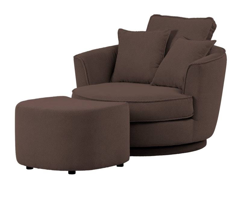 Furn.Design Loveseat Comfy (Komfortsessel in braun Web-Velour, 360° drehbar), inklusive Hocker von Furn.Design