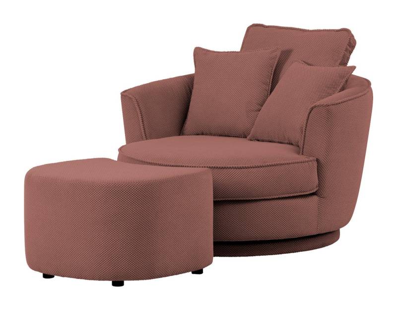 Furn.Design Loveseat Comfy (Komfortsessel in terracotta Web-Velour, 360° drehbar), inklusive Hocker von Furn.Design