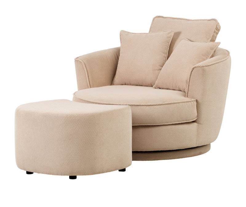 Furn.Design Loveseat Comfy (Komfortsessel in wollweiß Web-Velour, 360° drehbar), inklusive Hocker von Furn.Design