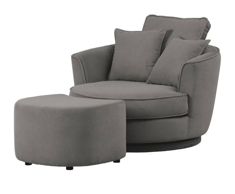 Furn.Design Loveseat Comfy (XL Sessel in grau Web-Velour, 360° drehbar), inklusive Hocker von Furn.Design