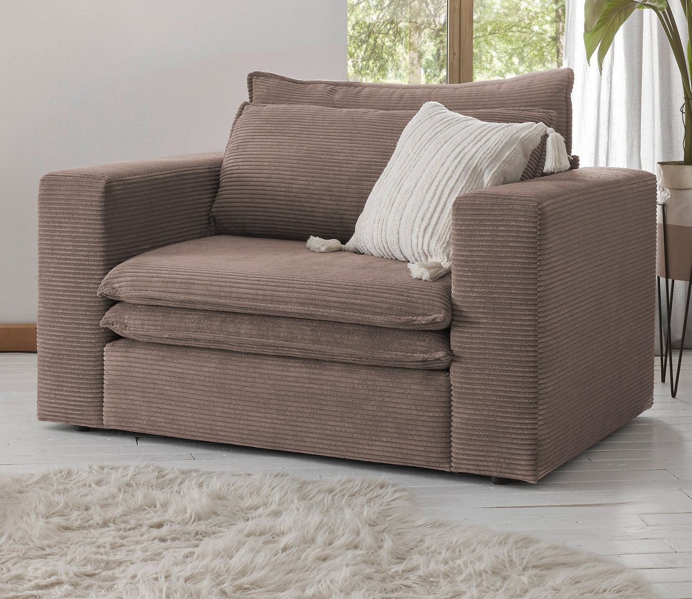 Furn.Design Loveseat Pesaro (XXL Polstersessel mit Cordbezug, Breite 125 cm), wahlweise mit Hocker von Furn.Design