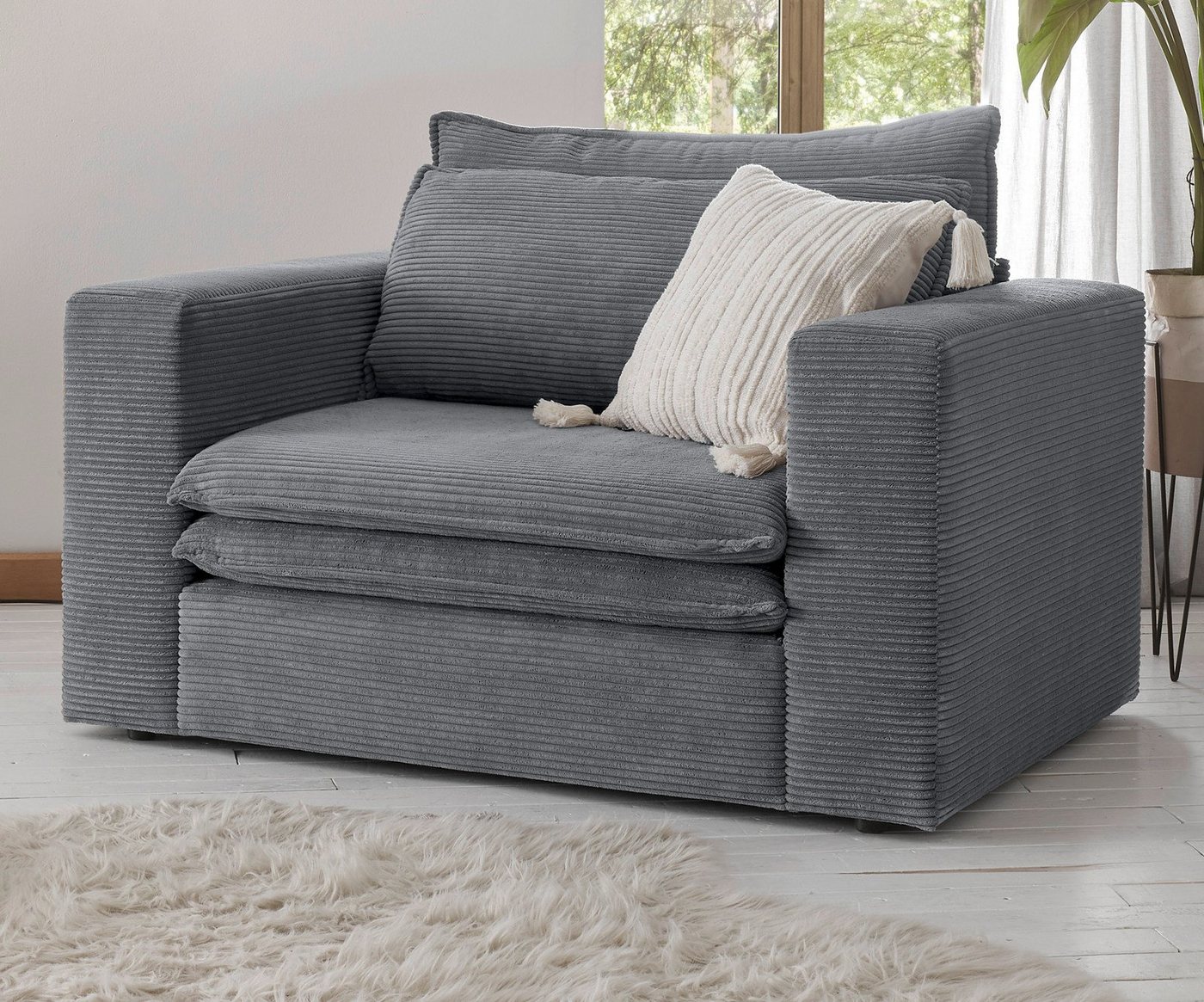 Furn.Design Loveseat Pesaro (XXL Polstersessel mit Cordbezug, Breite 125 cm), wahlweise mit Hocker von Furn.Design