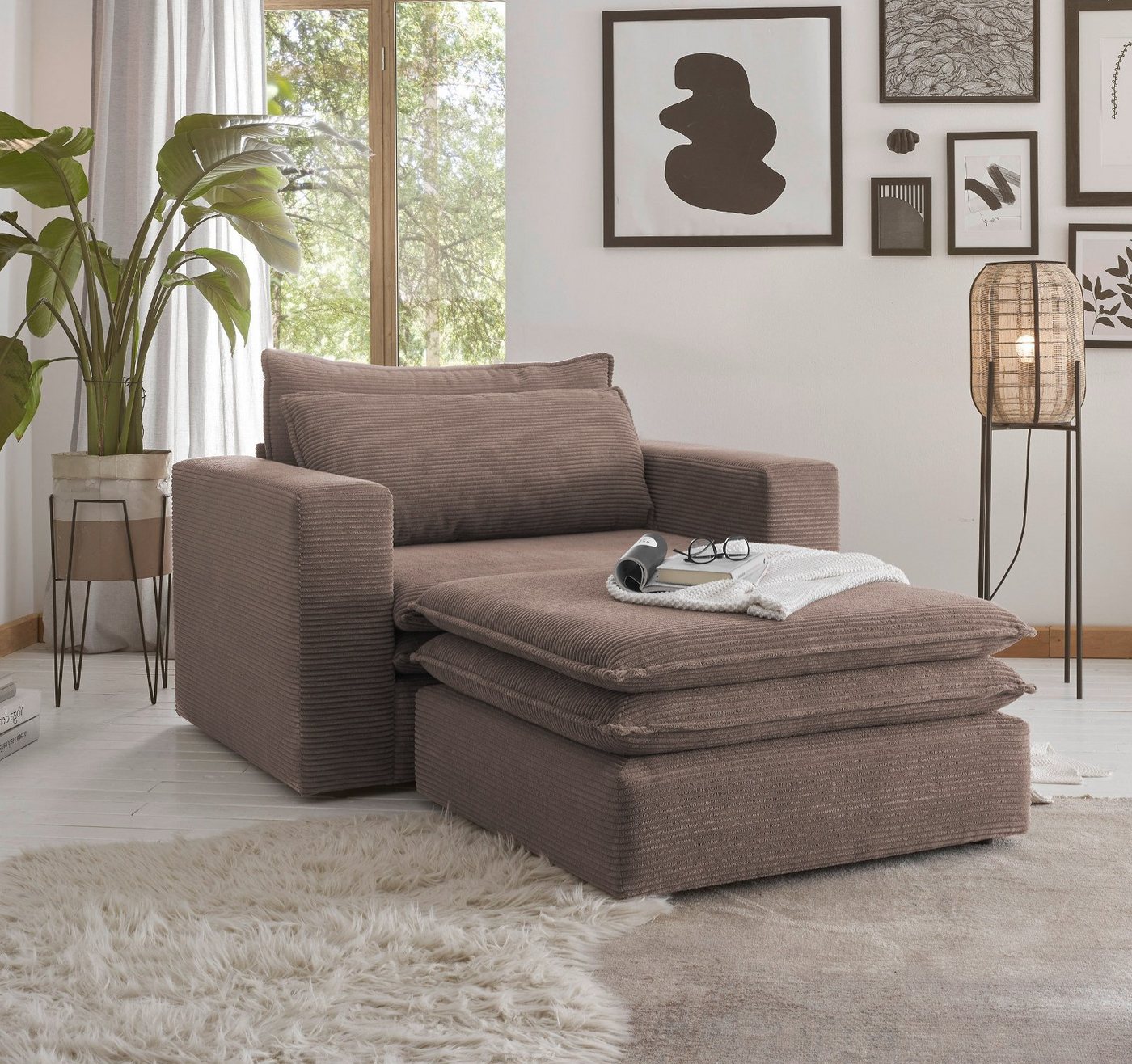 Furn.Design Loveseat Pesaro (XXL Polstersessel mit Cordbezug, Breite 125 cm), wahlweise mit Hocker von Furn.Design