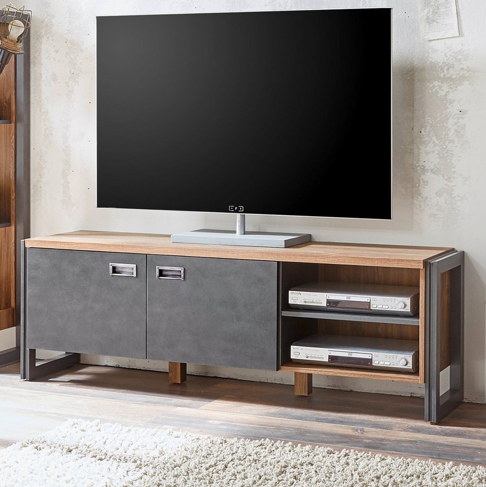 Furn.Design Lowboard Auburn (TV-Unterteil in Eiche Stirling und grau Matera, 156 x 53 cm), Industrial Design von Furn.Design