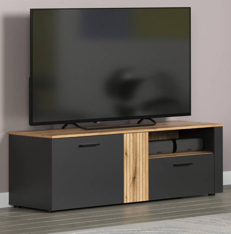 Furn.Design Lowboard Avila (TV Unterschrank in matt grau mit Evoke Eiche, 150 x 50 cm), mit Staboptik von Furn.Design