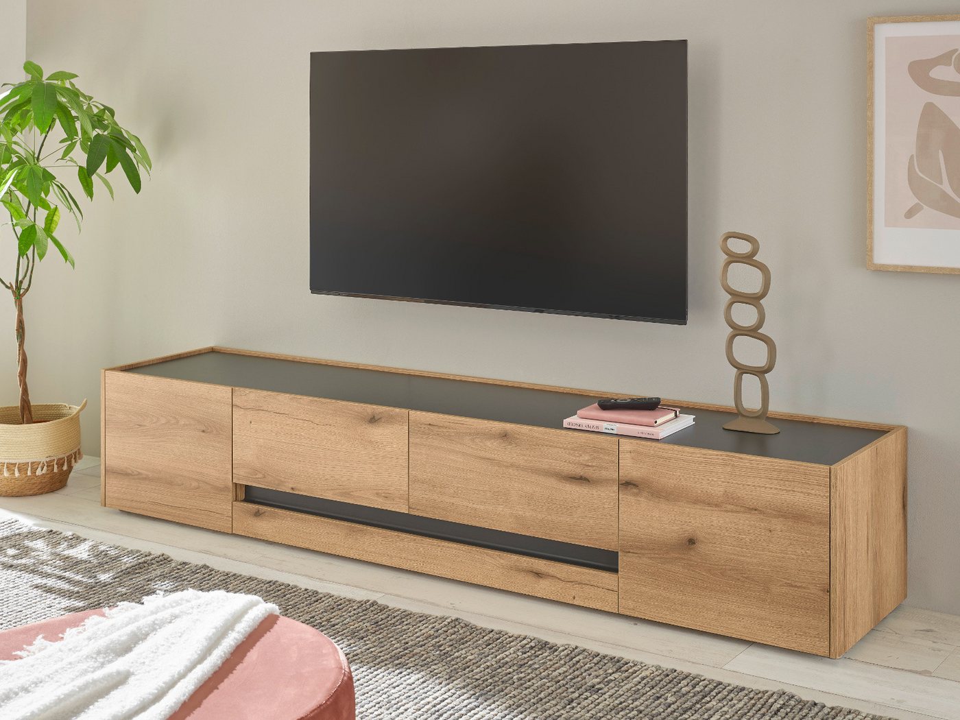 Furn.Design Lowboard Center (TV Unterschrank in Evoke Eiche mit grau, Breite 220 cm), viel Stauraum von Furn.Design