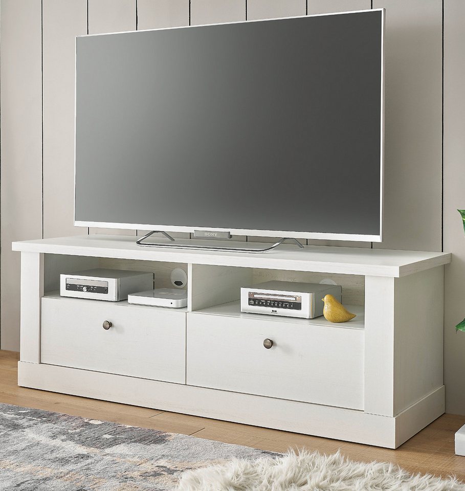 Furn.Design Lowboard Fiastra (TV Unterschrank in Pinie weiß Landhaus, 132 x 47 cm), Soft-Close-Funktion von Furn.Design