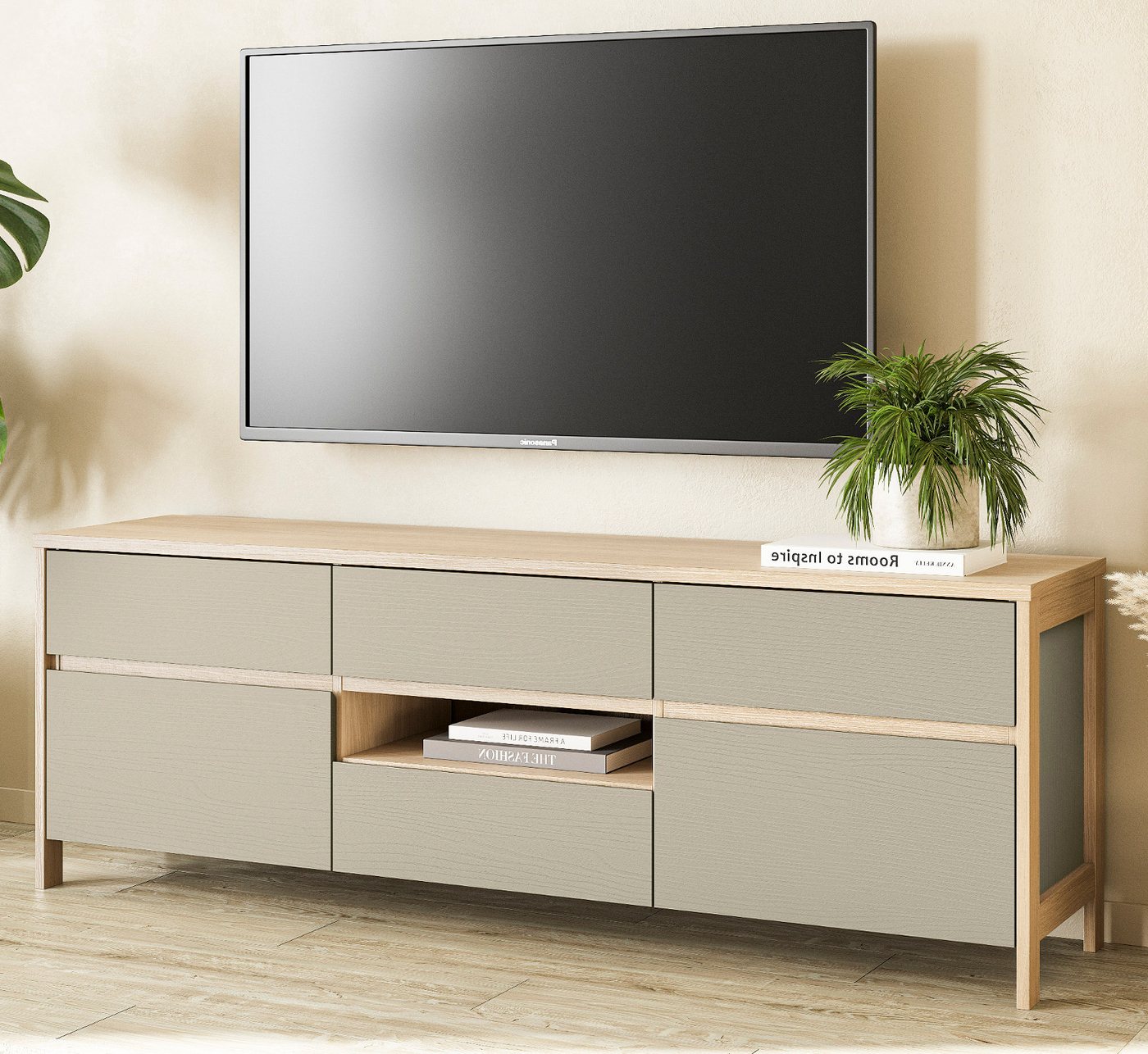 Furn.Design Lowboard Finnes (TV Unterschrank in Salbei mit Skandi Eiche, 164 x 58 cm), mit Soft-Close-Funktion von Furn.Design