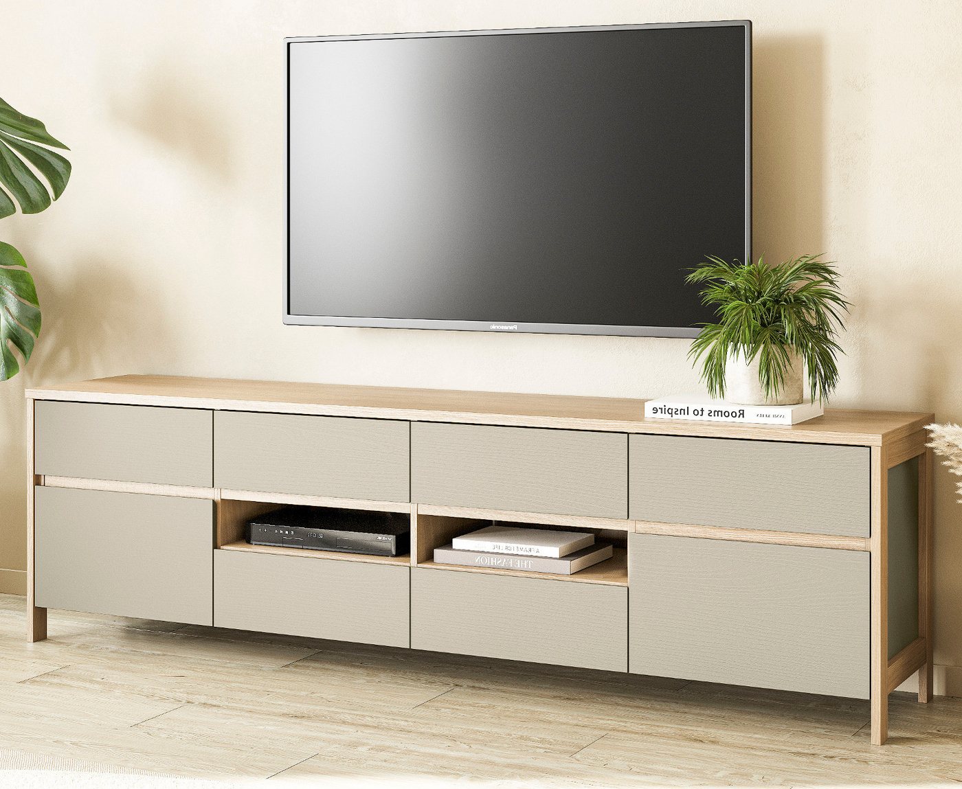Furn.Design Lowboard Finnes (TV Unterschrank in Salbei mit Skandi Eiche, Breite 193 cm), mit Soft-Close-Funktion von Furn.Design
