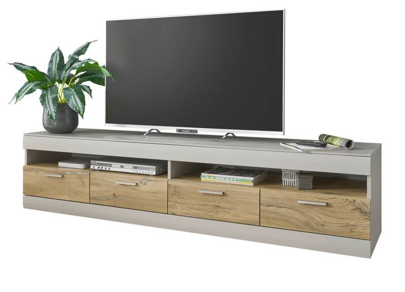 Furn.Design Lowboard Griego (Großer TV Unterschrank in Kieselgrau mit Eiche, Breite 200 cm), mit Soft-Close-Funktion von Furn.Design