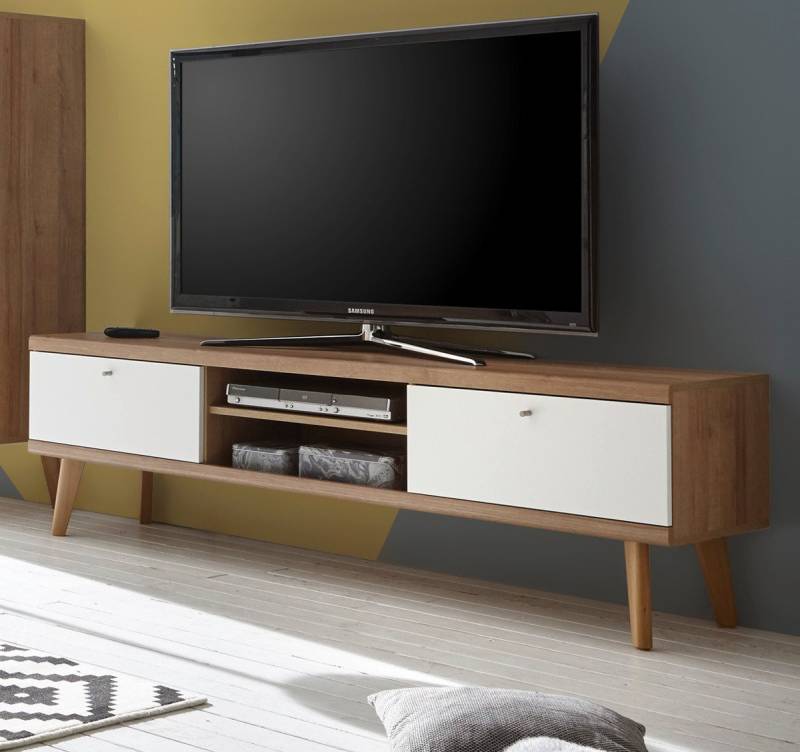 Furn.Design Lowboard Helge (TV-Unterteil in weiß und Eiche Riviera, 160 x 50 cm), skandinavisches Design von Furn.Design