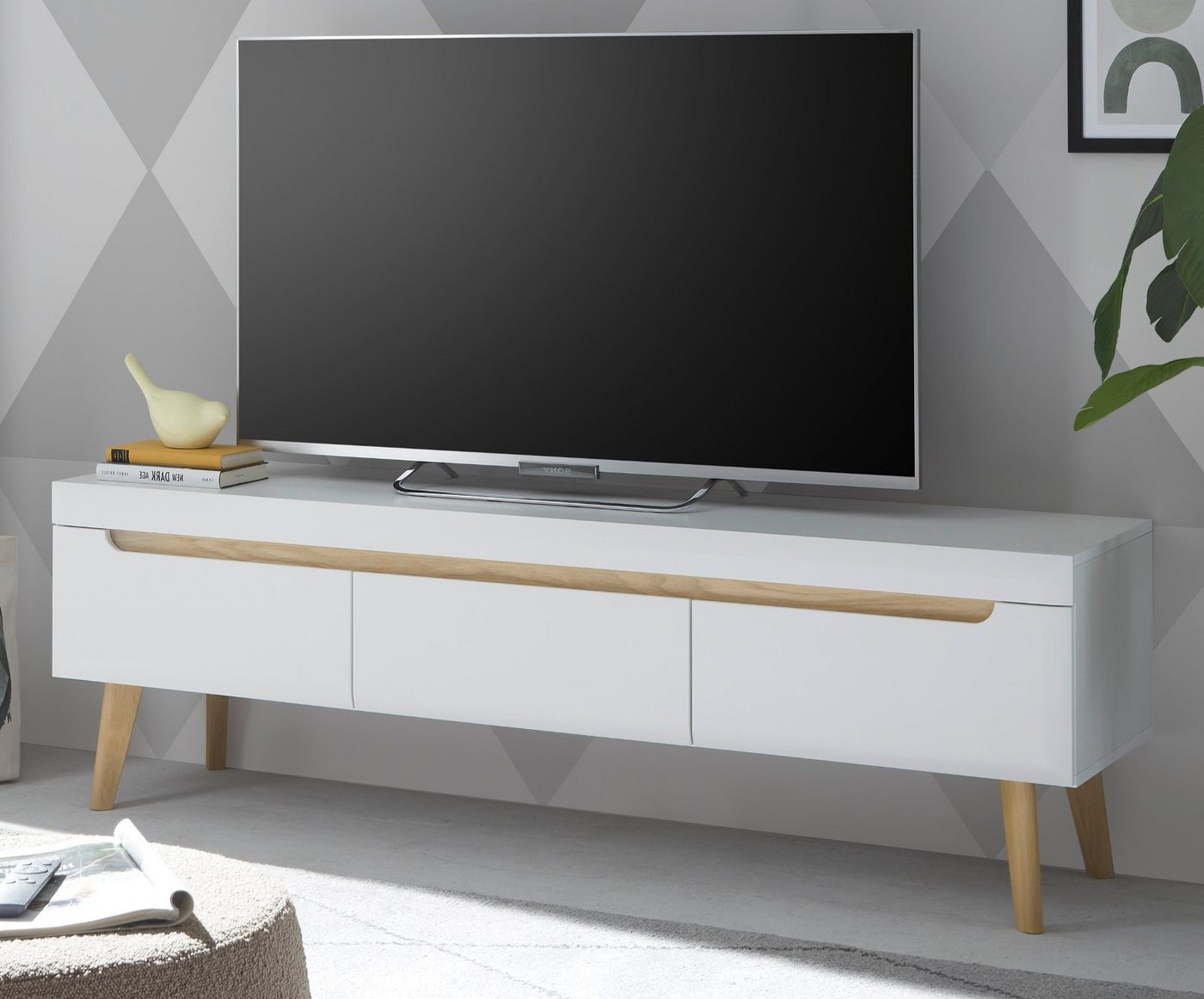 Furn.Design Lowboard Isgard (TV Unterschrank in weiß matt mit Scandi Eiche, 160 x 50 cm), mit Schubladen von Furn.Design