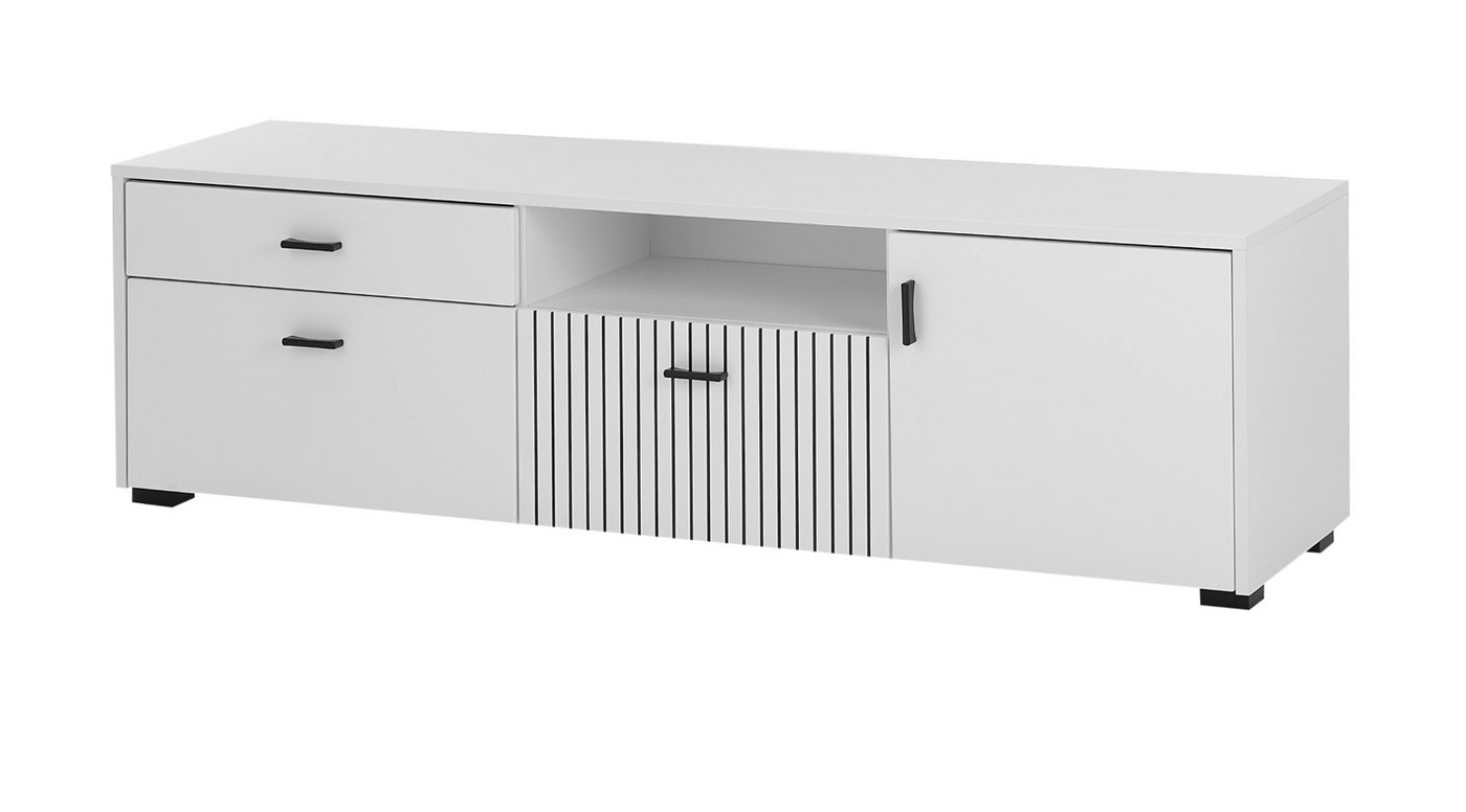 Furn.Design Lowboard Merced (TV Unterschrank in weiß mit schwarz, Breite 150 oder 200 cm), Soft-Close von Furn.Design