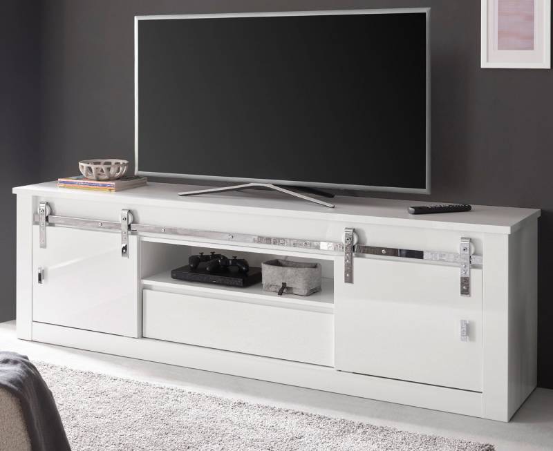 Furn.Design Lowboard Miami (Flat-TV Unterschrank in Weiß Hochglanz, 201 x 66 cm), mit Soft-Close und Schiebetüren von Furn.Design