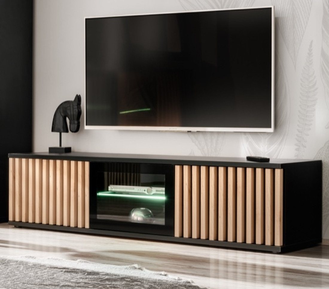 Furn.Design Lowboard Morgan (TV Unterschrank in schwarz mit Eiche, 163 x 42 cm), Push-to-Open-Funktion, inklusive Beleuchtung von Furn.Design