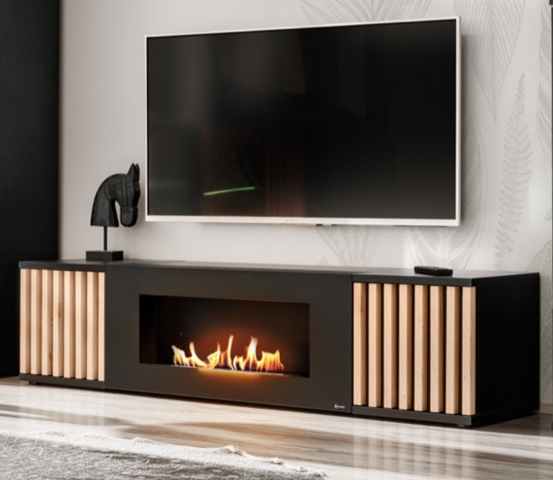 Furn.Design Lowboard Morgan (TV Unterschrank mit integriertem Kamin, B/H ca.: 163/42 cm), mit 3D Lamellen von Furn.Design