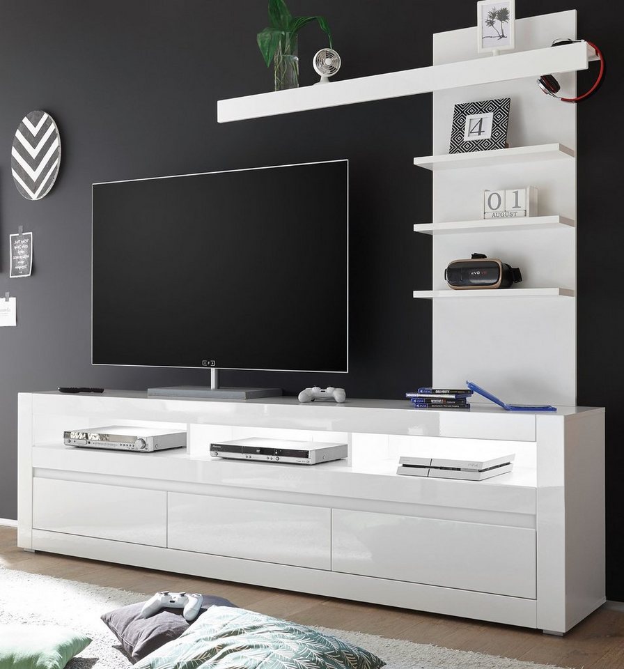 Furn.Design Lowboard Nobile (TV Unterschrank in weiß Hochglanz, Set inklusive Regal, Breite 217 cm), mit Soft-Close von Furn.Design