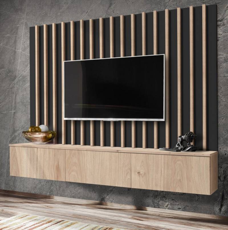 Furn.Design Lowboard Pearl (TV Mediawand in Eiche Dekor, Set, 2 St., Breite 180 cm), inklusive Akustikpaneel, Push-To-Open-Funktion von Furn.Design