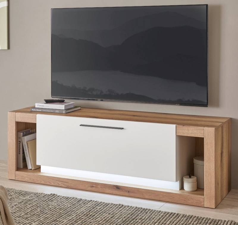 Furn.Design Lowboard Rivian (TV Unterschrank in Eiche Dekor und weiß matt, 150 x 49 cm), mit Dämpfung von Furn.Design