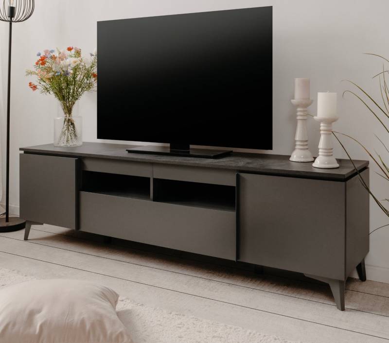 Furn.Design Lowboard Visby (Flat TV Unterschrank in grau, Breite 177 cm), mit Schiefer von Furn.Design