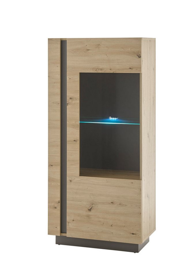 Furn.Design Midischrank Louna (Vitrine in Eiche Artisan und Graphit grau, 72 x 154 cm) mit Soft-Close von Furn.Design