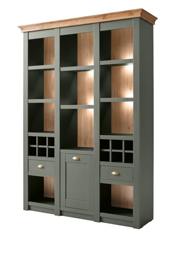 Furn.Design Regal in grün und Wotan Eiche Landhaus, Regalschrank mit Weinregal 147 x 207 cm, Norwich von Furn.Design