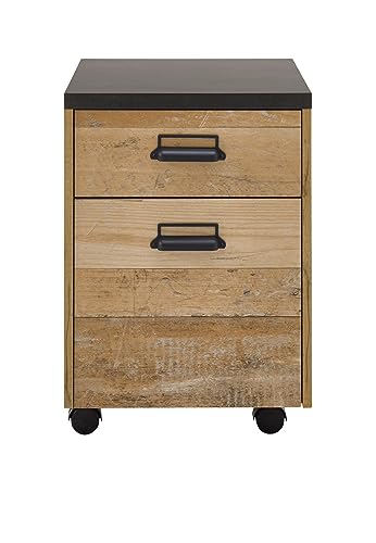 Furn.Design Rollcontainer Schreibtisch in Holz Used Wood und schwarz/anthrazit Schreibtisch Container Mehrzweckschrank auf Rollen Unterschrank47 x 60 cm Stove von Furn.Design