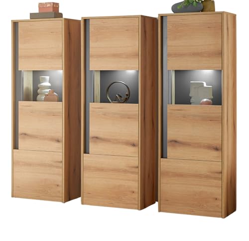 Furn.Design Schrank Set 3-teilig in Evoke Eiche und grau Wohnkombination 3 x Vitrine 190 x 155 cm, Center von Furn.Design