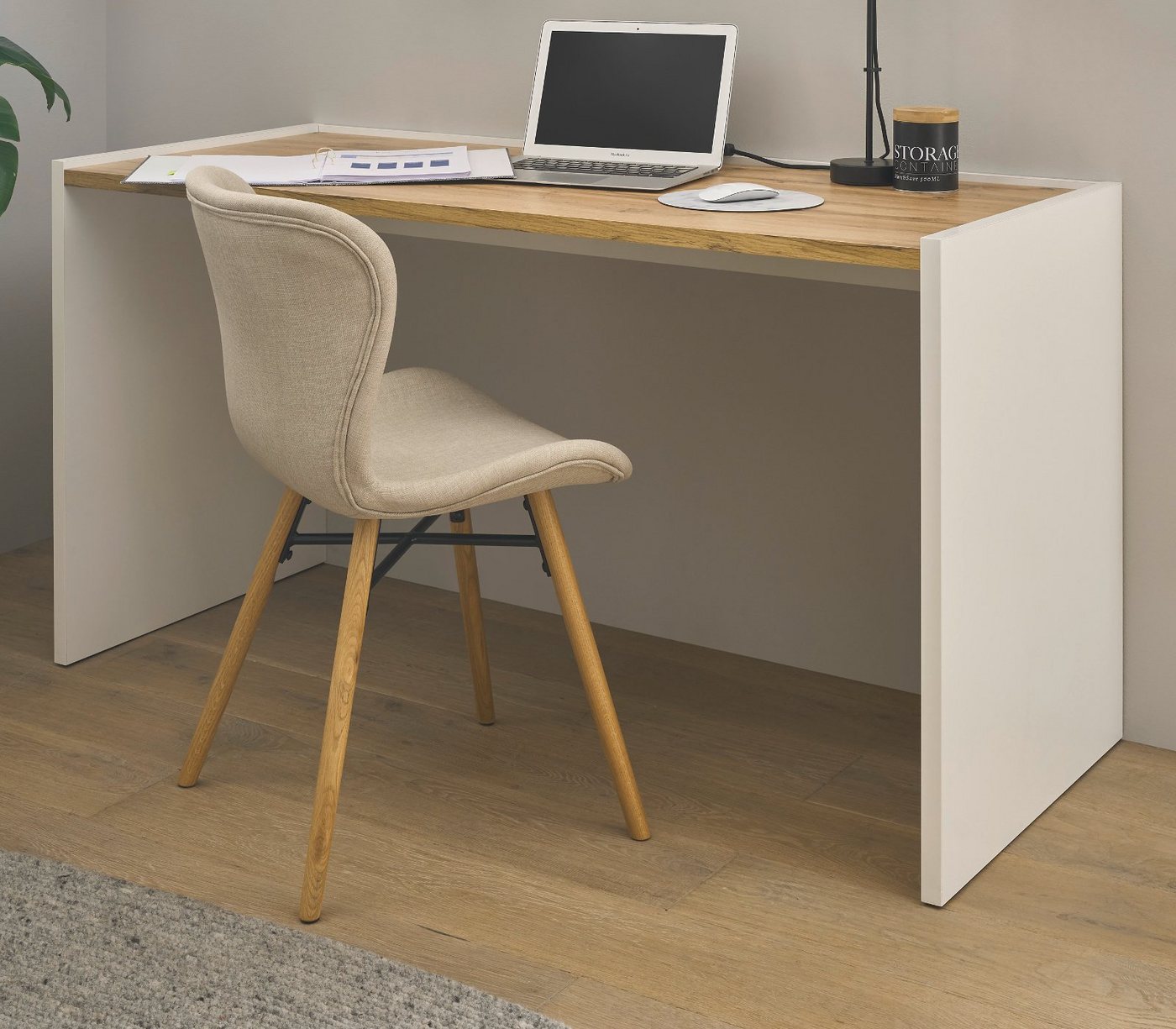 Furn.Design Schreibtisch Center (Laptoptisch in weiß mit Eiche, 143 x 62 cm) von Furn.Design