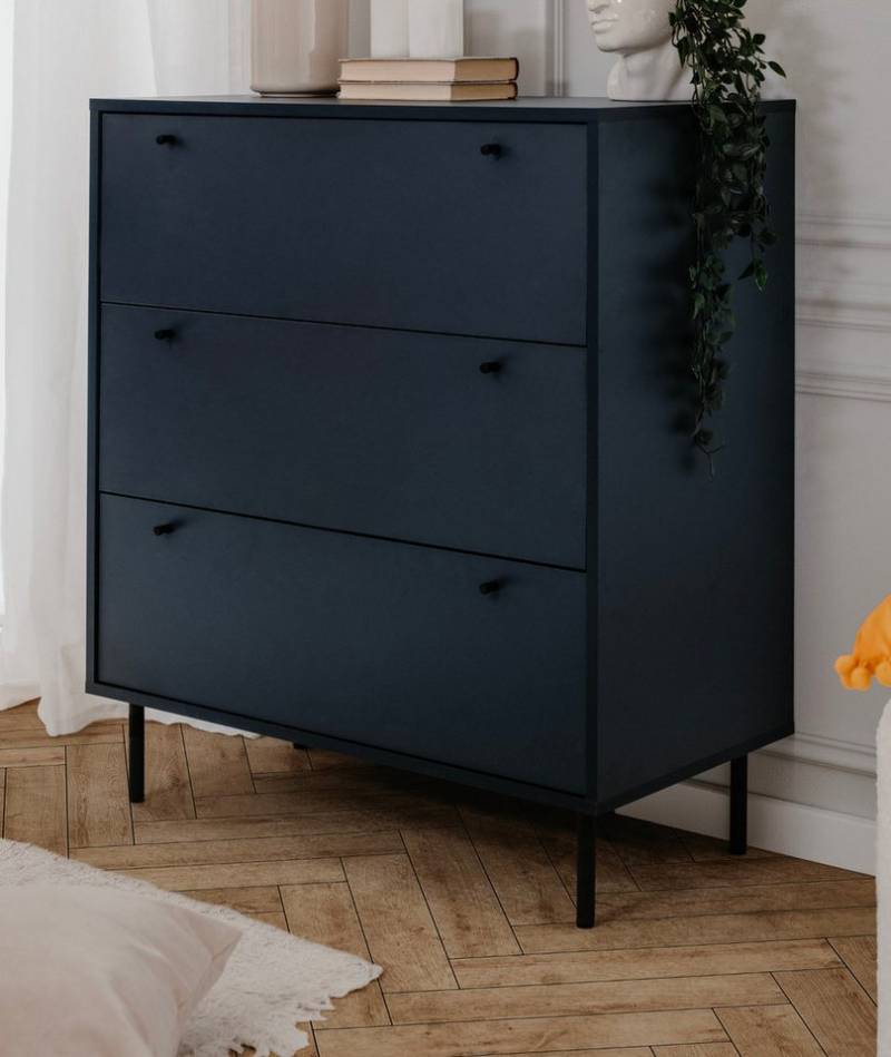 Furn.Design Schubkastenkommode Barina (Kommode in dunklem blau, 80 x 90 cm), mit 3 großen Schubladen von Furn.Design
