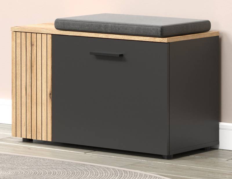 Furn.Design Schuhbank Avila (Garderobenbank in matt grau und Evoke Eiche, 80 x 48 cm), 4 Fächer, mit Staboptik von Furn.Design