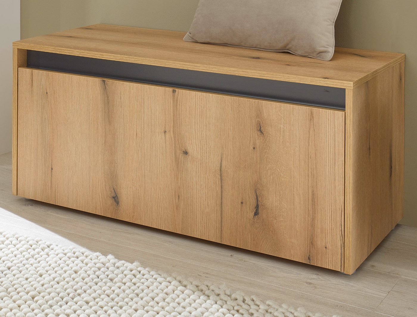 Furn.Design Schuhbank Center (Garderobenbank in Eiche mit Grau, 100 x 45 cm), mit viel Stauraum von Furn.Design