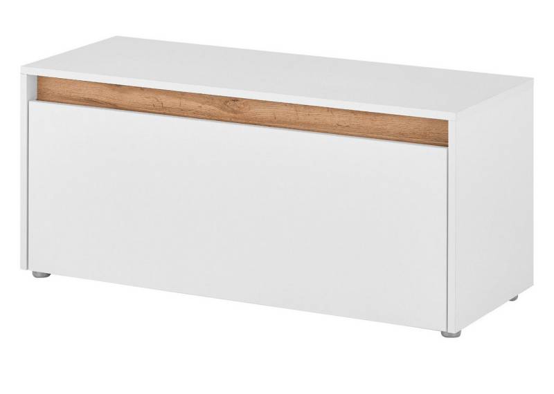 Furn.Design Schuhbank Center (Garderobenbank in weiß matt mit Wotan Eiche, 100 x 45 cm), mit 4 Fächern von Furn.Design