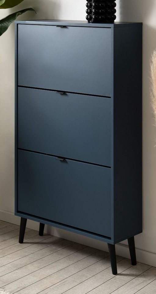 Furn.Design Schuhkipper Aldan (Schuhschrank in blau, 70 x 125 cm), mit 3 Klappen / 6 Schuhfächer von Furn.Design