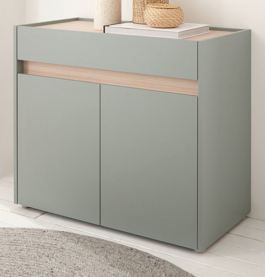 Furn.Design Schuhkommode Center (Kommode in Salbei Grün und Eiche, 80 x 70 cm), mit Schubkästen und Stauraum von Furn.Design