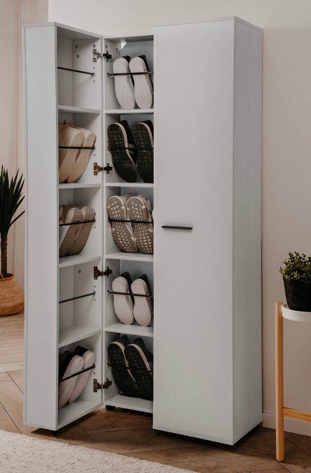 Furn.Design Schuhschrank Logu (Schrank in matt weiß, ausklappbar, 74 x 182 cm) bis 30 Paar Schuhe von Furn.Design