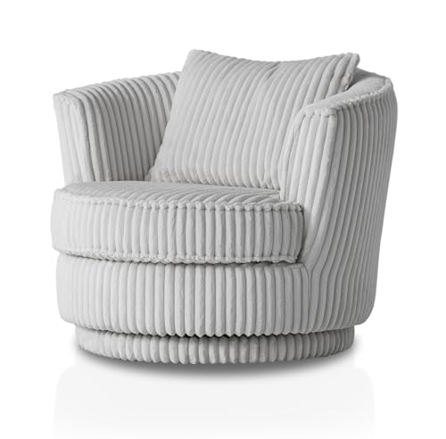 Furn.Design Sessel in hell grau Mega-Cord Drehsessel 360° drehbar inklusive Kissen Comfy (Hellgrau) von Furn.Design
