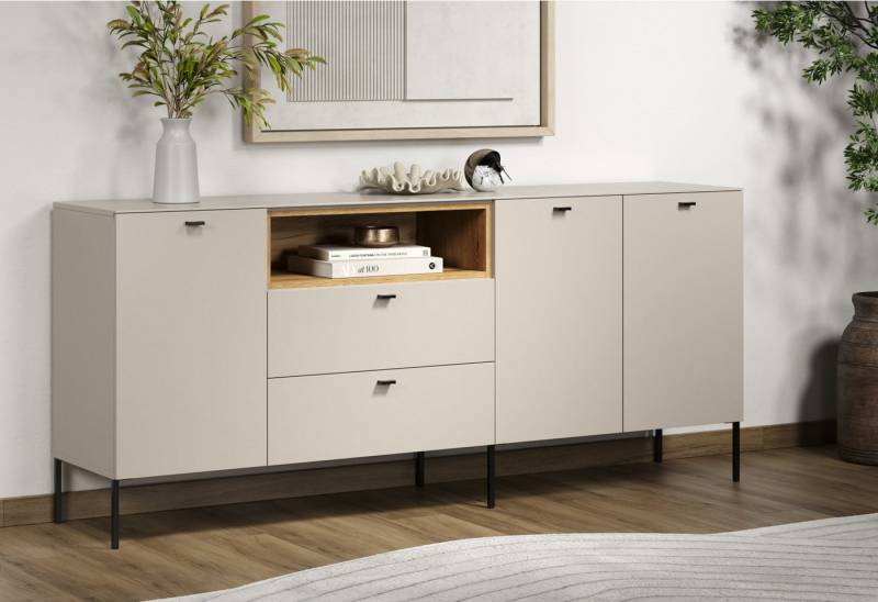 Furn.Design Sideboard Alegro (Kommode in Sand / Cashmere mit Eiche Dekor, 197 x 85 cm), mit Soft-Close-Funktion von Furn.Design