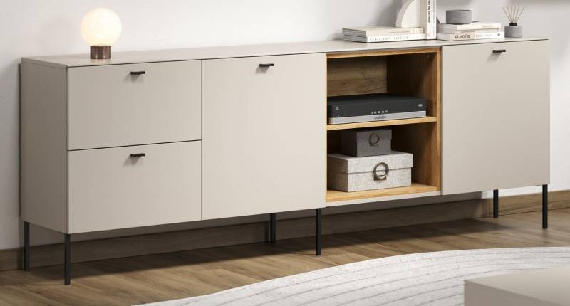 Furn.Design Sideboard Alegro (Kommode und TV Lowboard in Sand / Cashmere, Breite 200 cm), Mit Soft-Close-Funktion von Furn.Design