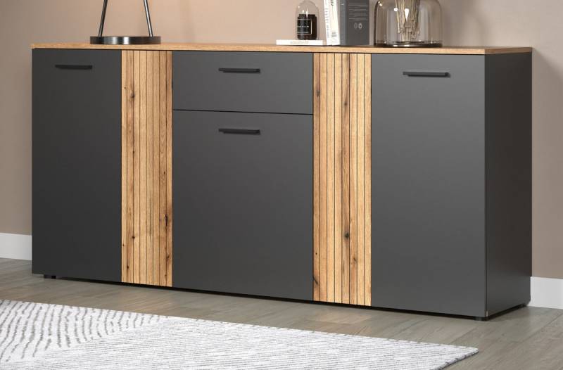 Furn.Design Sideboard Avila (Sideboard in grau mit Evoke Eiche, 181 x 86 cm), mit Staboptik von Furn.Design