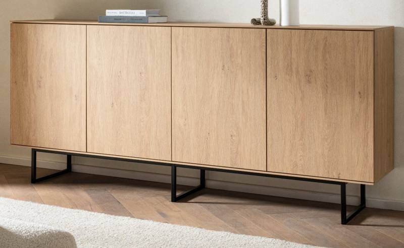 Furn.Design Sideboard Breda (Anrichte in Stone Eiche Dekor, 4-türig, 200 x 90 cm), 8 Fächer, Push-To-Open-Funktion von Furn.Design