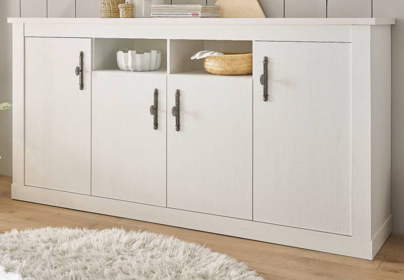 Furn.Design Sideboard Fiastra (Anrichte in Pinie weiß Landhaus, Breite 200 cm), 10 Fächer, Soft-Close-Funktion von Furn.Design