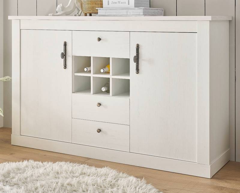 Furn.Design Sideboard Fiastra (Hochkommode in Pinie weiß Landhaus, 166 x 100 cm), mit viel Stauraum, Soft-Close-Funktion von Furn.Design
