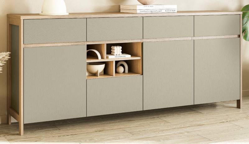 Furn.Design Sideboard Finnes (Anrichte in Salbei mit Skandi Eiche, 193 x 85 cm), mit viel Stauraum und Soft-Close-Funktion von Furn.Design