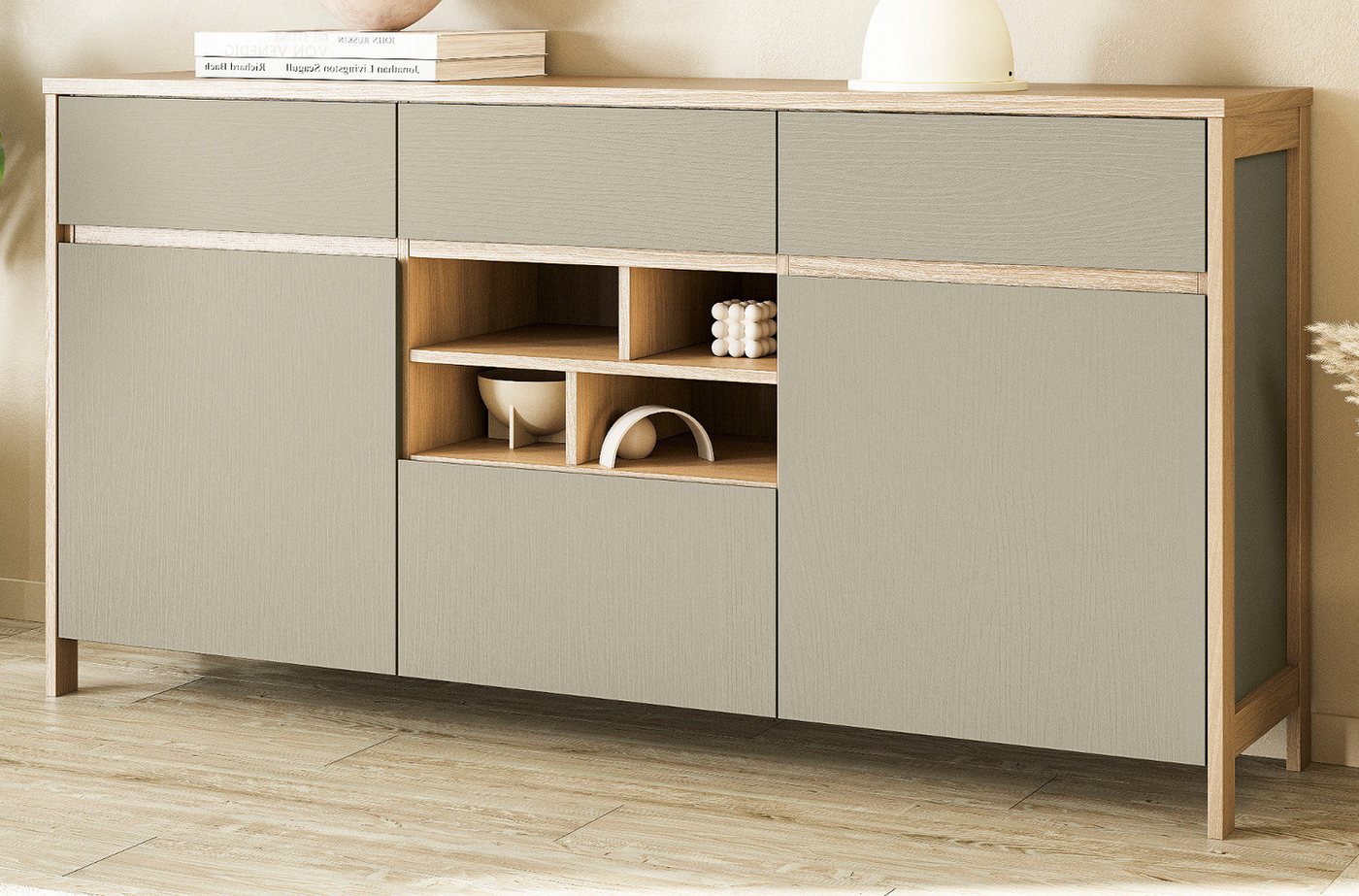 Furn.Design Sideboard Finnes (Kommode in Salbei mit Skandi Eiche, 164 x 85 cm), mit Soft-Close-Funktion von Furn.Design