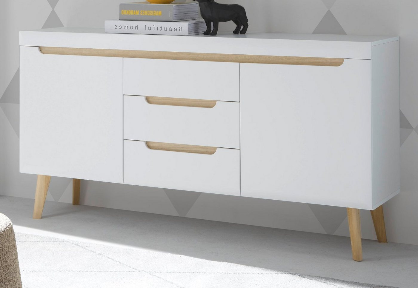 Furn.Design Sideboard Isgard (Kommode in weiß matt mit Scandi Eiche, 160 x 83 cm), Soft-Close-Funktion von Furn.Design