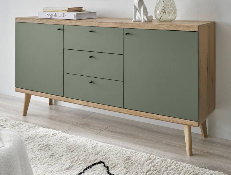 Furn.Design Sideboard Juna (Kommode in moderner Trendfarbe, Griffe aus Metall (Schwarz), Breite 160 cm), skandinavisches Design von Furn.Design