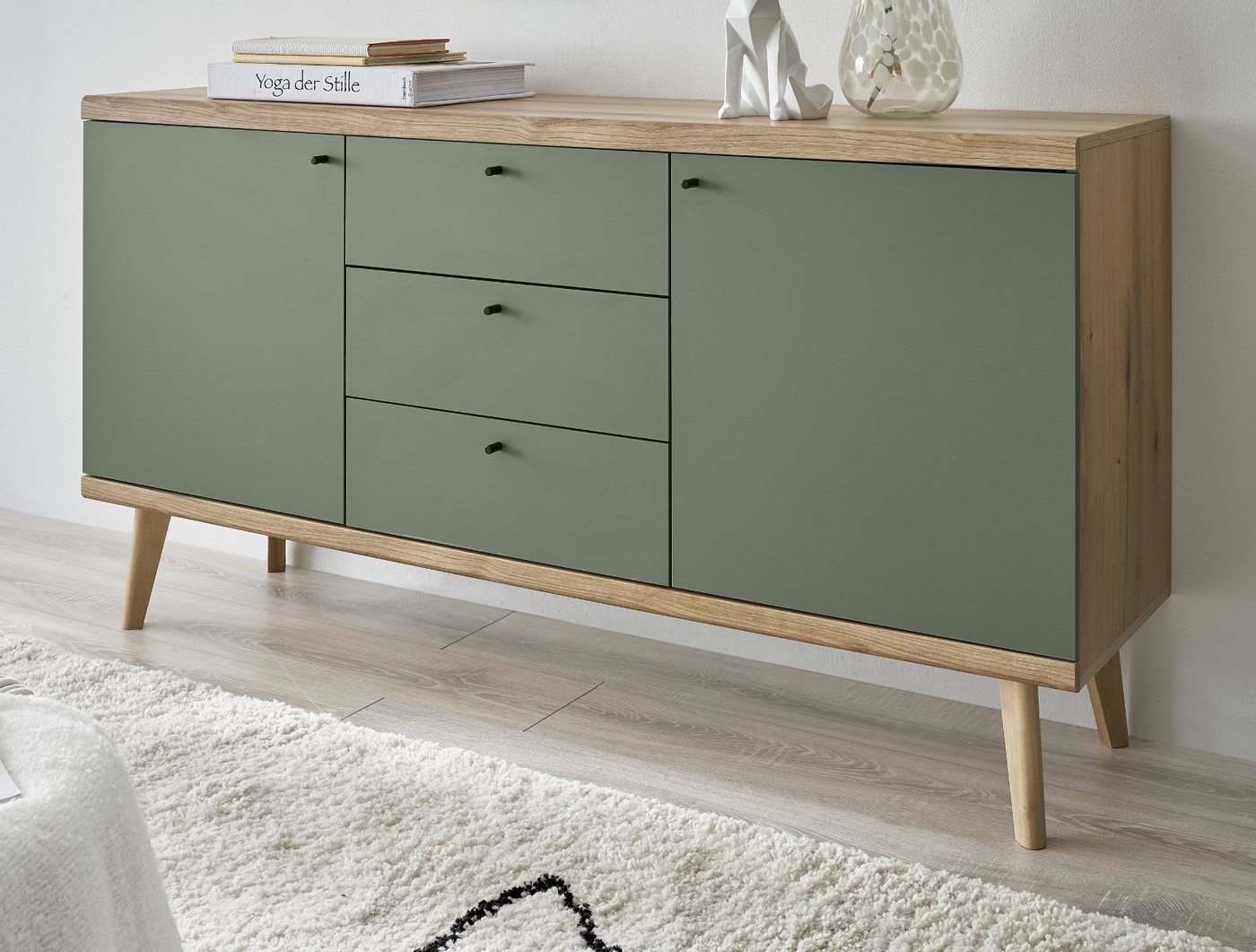 Furn.Design Sideboard Juna (Kommode in Salbei Grün und Eiche, 160 x 83 cm), Scandi Design von Furn.Design