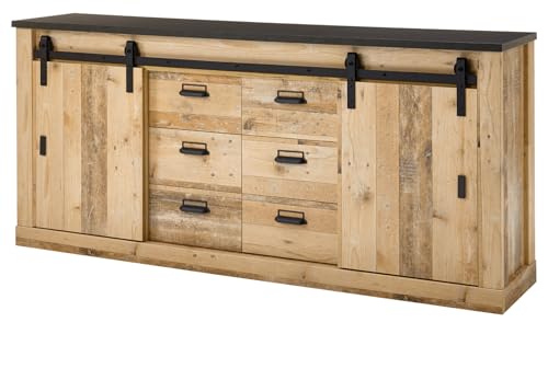 Furn.Design Sideboard in Used Wood hell und anthrazit Kommode 201 x 91 cm, Stove von Furn.Design